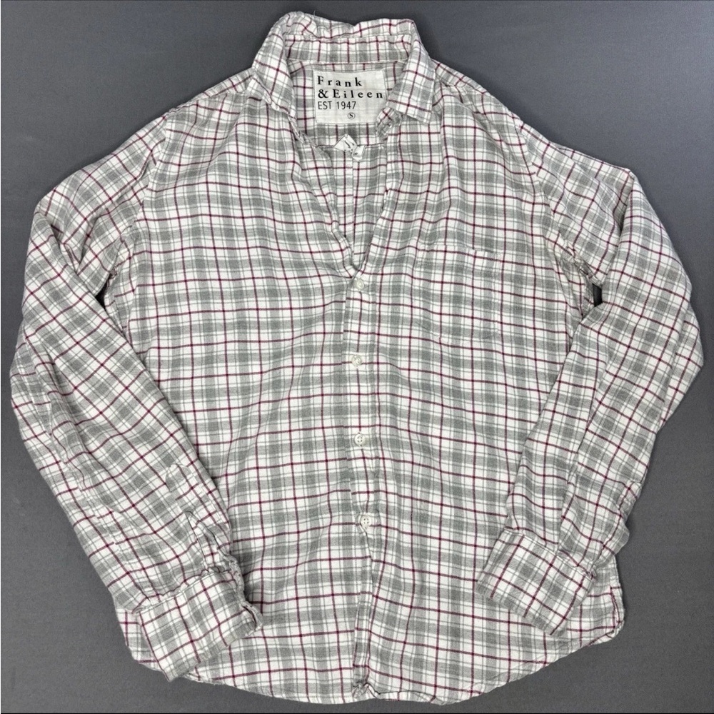 Frank & Eileen Shirt Womens Small Plaid Button Up Barry Flannel V Neck Grey Red